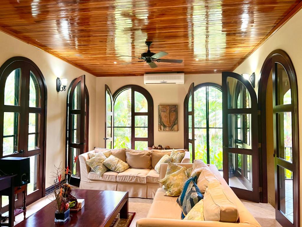 Living room with bamboo ceiling